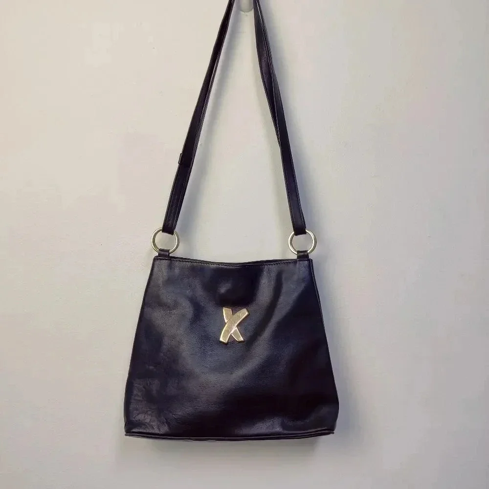 Paloma Picasso vintage black leather shoulder bag